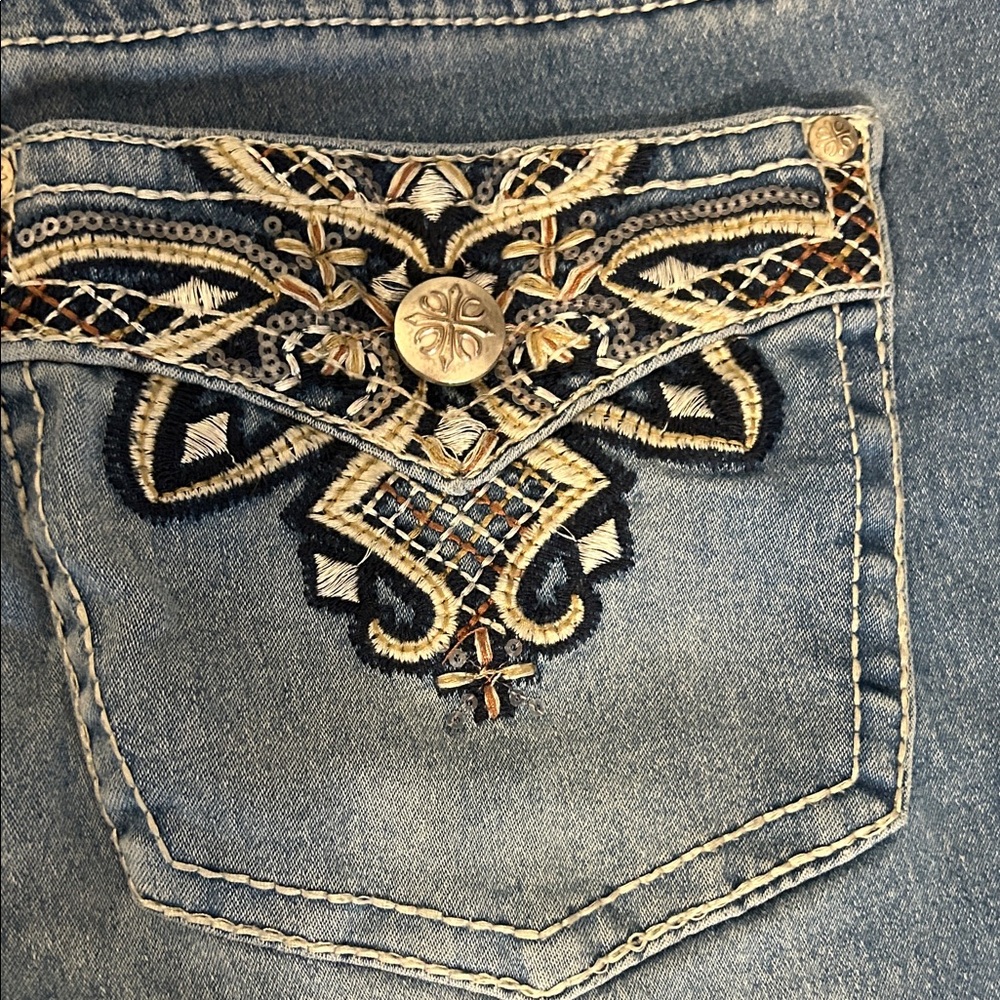 Indigo Blue Boot Cut Jeans with Embellished Pockets - Picture 3 of 7